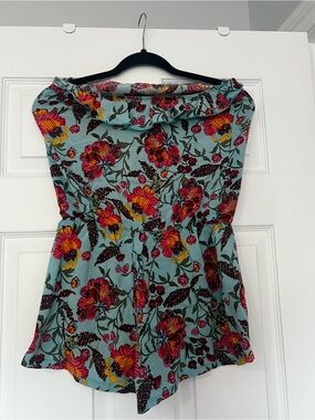 Poetry Teal Floral Off-Shoulder Jumpsuit with Pink & Yellow Flowers